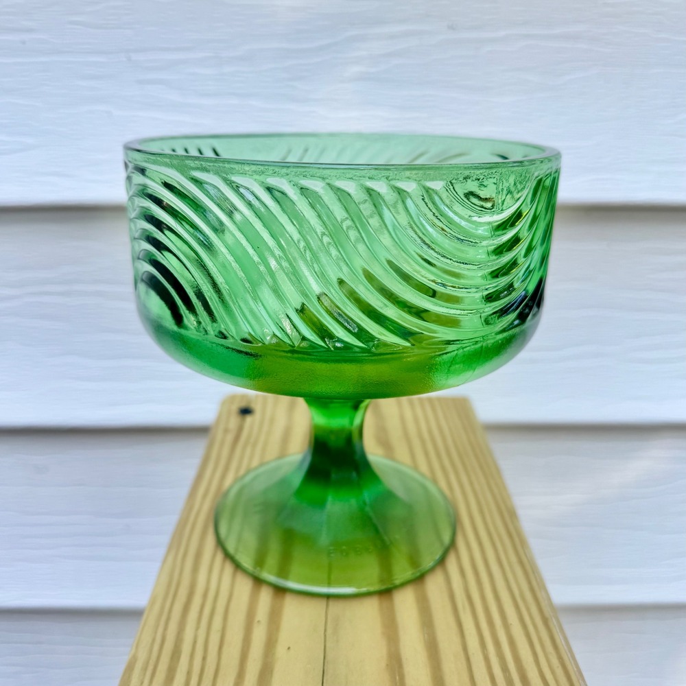 EO Brody‎ Co Green Glass Swirl Pedestal Bowl G21 Vintage Compote Dish Cleveland